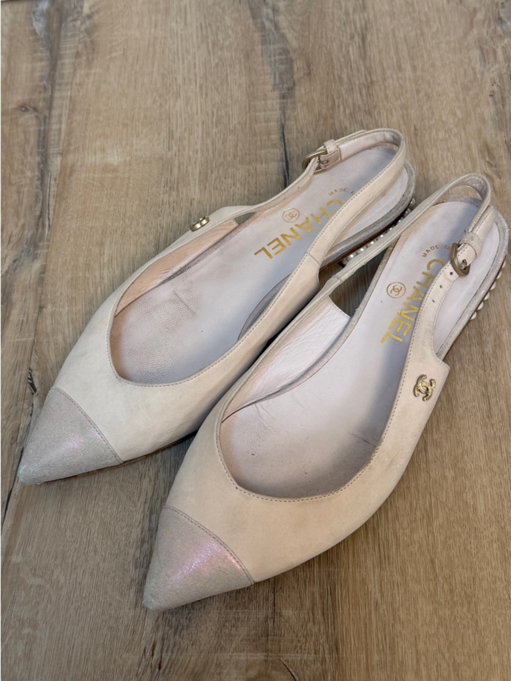 Chanel Beige Pointed Toe Slingback Flats vintage sz 39 - Picture 5 of 6